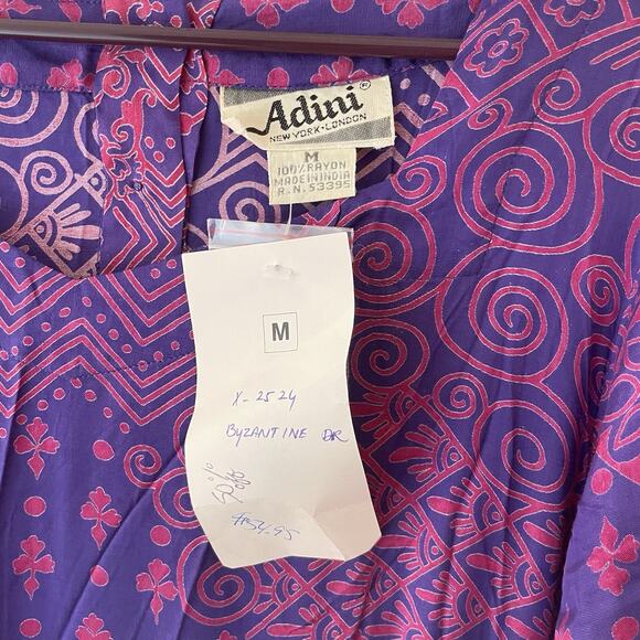 Vintage Purple Pink Batik Sheer Maxi Dress Boho Festival Hippie Witchy Fairy M - Picture 7 of 9